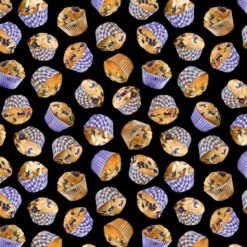 Blueberry Hill 12645 12 Black Tossed Blueberry Muffins Benartex Kanvas