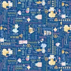 Gnomebody Bakes It Better 12828 55 Blue Freshly Baked Words Benartex Kanvas
