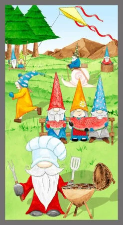 Hangin With My Gnomies 1447P 66 Green BBQ Panel Blank Quilting