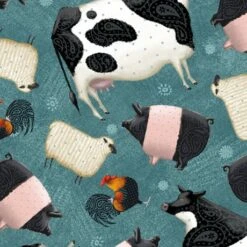 Down On The Farm 27858 Q Tossed Farm Animals Quilting Treasures