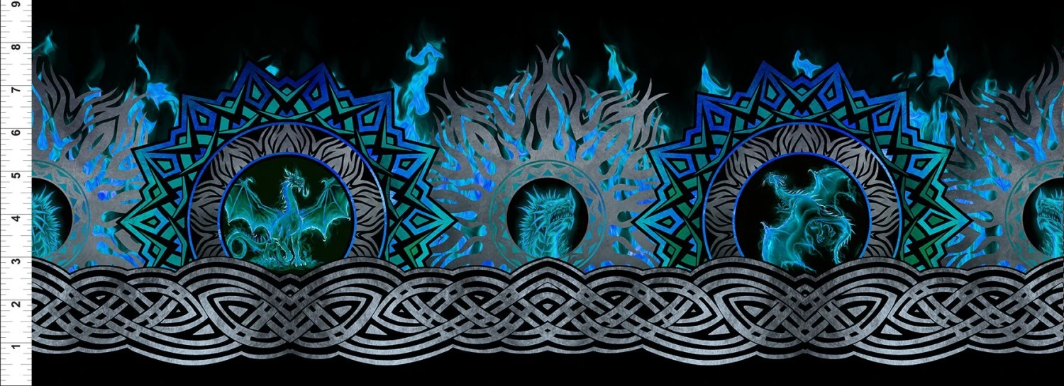Dragons 3DRG 2 Flame Border Blue Black In The Beginning Fabrics 3 Dragons 3DRG 2 Flame Border Blue Black In The Beginning Fabrics