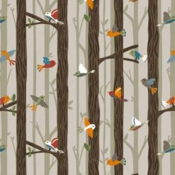 Bear Camp 51561 1 Tan Birds Trees Windham Fabrics