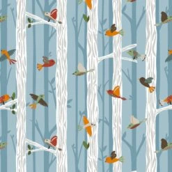 Bear Camp 51561 5 Lt Blue Birds Trees Windham Fabrics