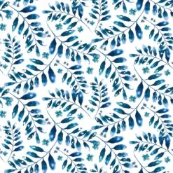 Midnight Sapphire 9386 01 White Blue Tossed Leafy Vines Henry Glass