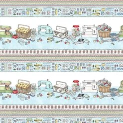 Measure Twice 9891 Q Aqua Sewing Table Border Maywood Studio