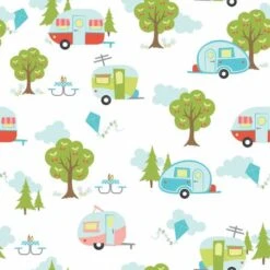 Glamperlicious Flannel F7152 White Campers, Riley Blake