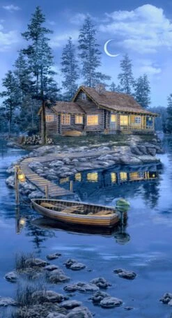 Lakeside Cabin C8041 Blue Panel Timeless Treasures
