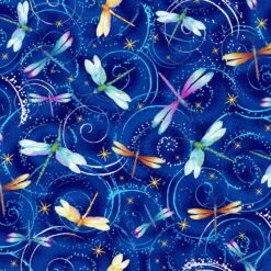 Metallic Dragonflies Dancing CM8235 Blue Timeless Treasures