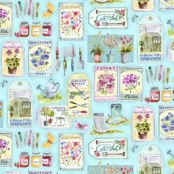 In The Garden 9485 Blue Gardening Essentials Michael Miller