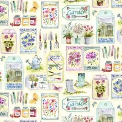 In The Garden 9485 Cream Gardening Essentials Michael Miller