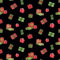 Gnome For Christmas FLANNEL F10611 Black Presents Riley Blake