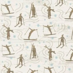 Pine Cone Lodge Flannel F9257 44 Beige Skiers, Henry Glass