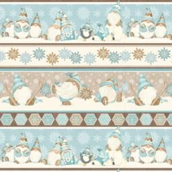 I Love Snow Gnomies Flannel F9645 13 Gnomes Stripe Border Henry Glass