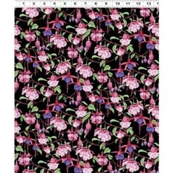 Fuchsias And Hummingbirds Y2355 3 Black, Clothworks